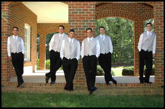 Groomsmen interupted from watching Nascar :-)